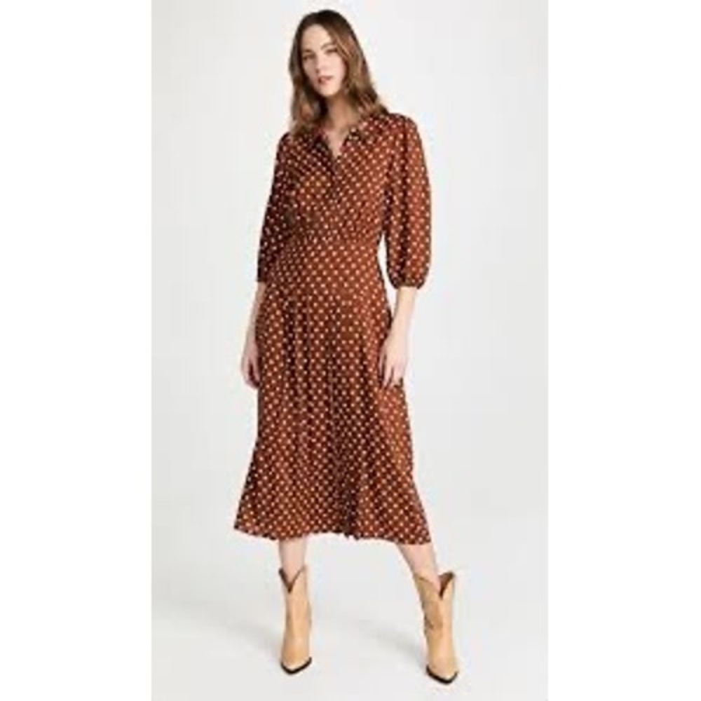 RIXO London Izzy Copper Polka Dot Midi Dress Kate Middleton Style Size L US 10 - Picture 3 of 9